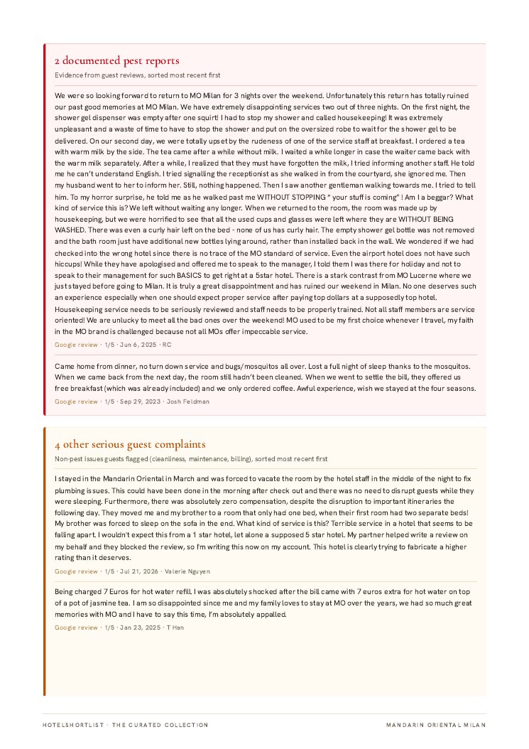 Report page, Mandarin Oriental Milan
