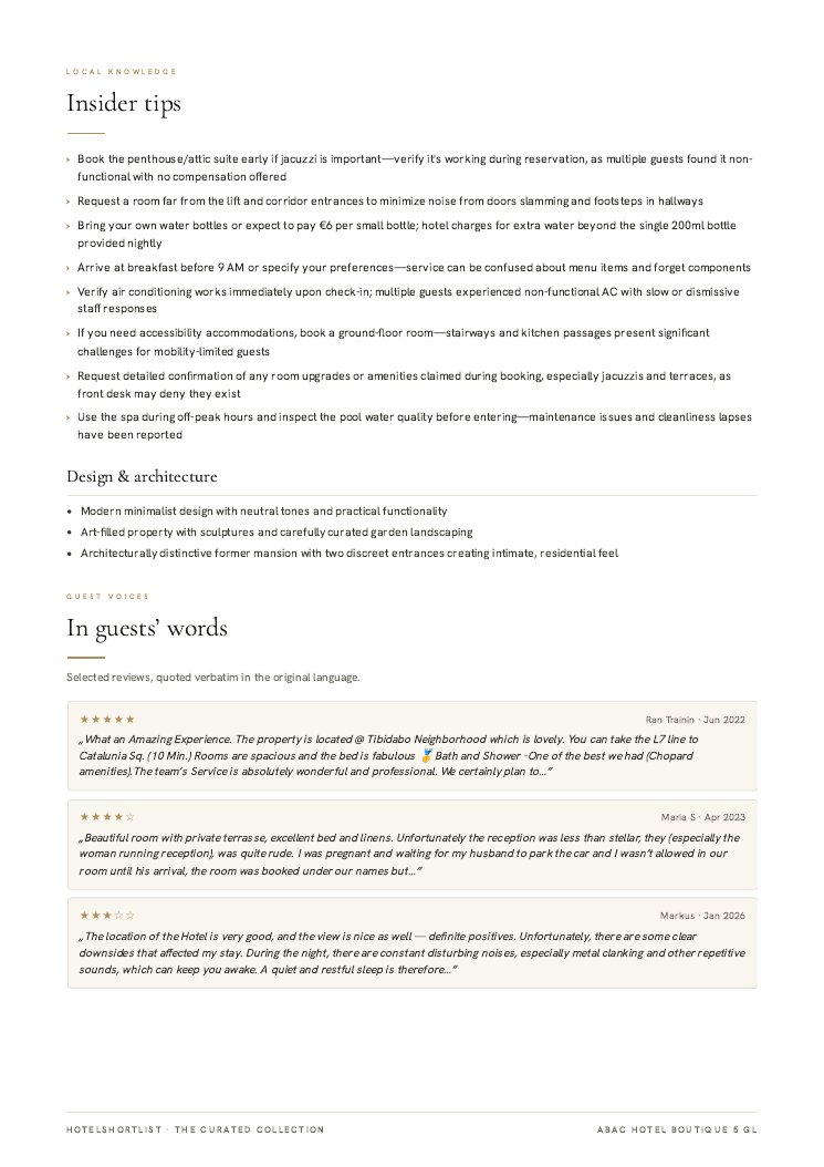 Report page, ABaC Barcelona
