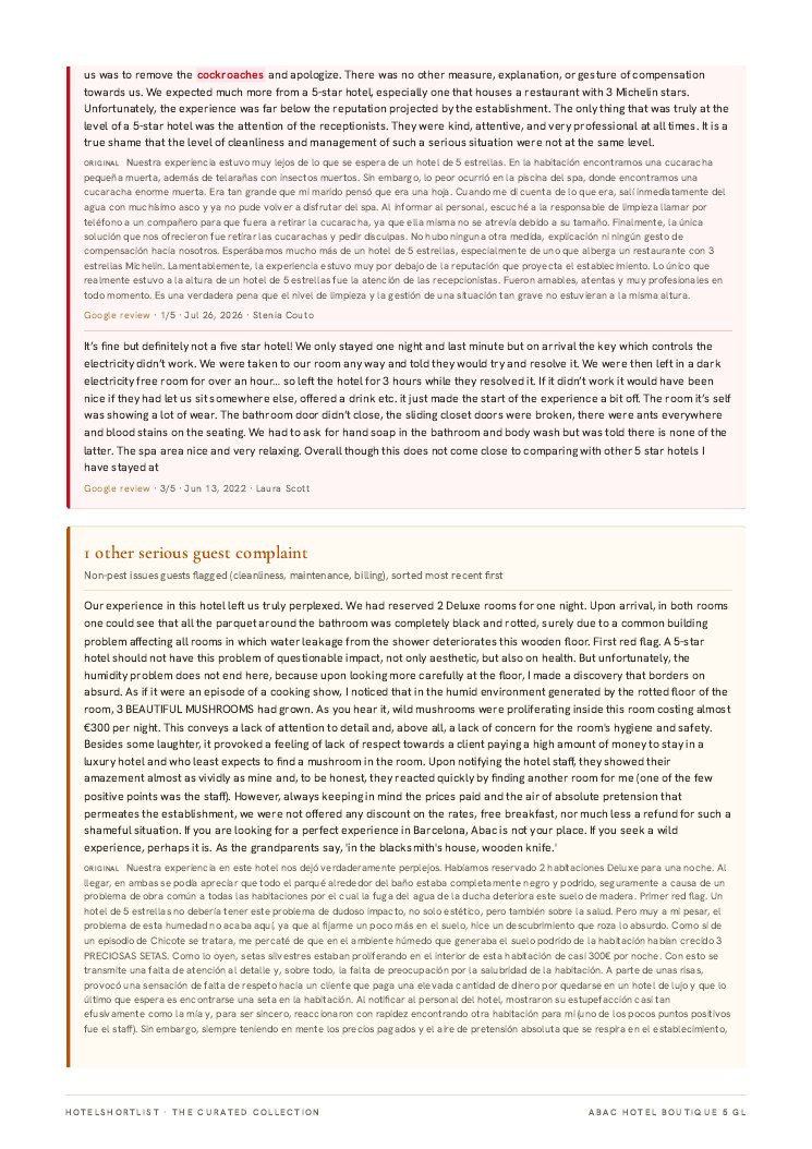 Report page, ABaC Barcelona